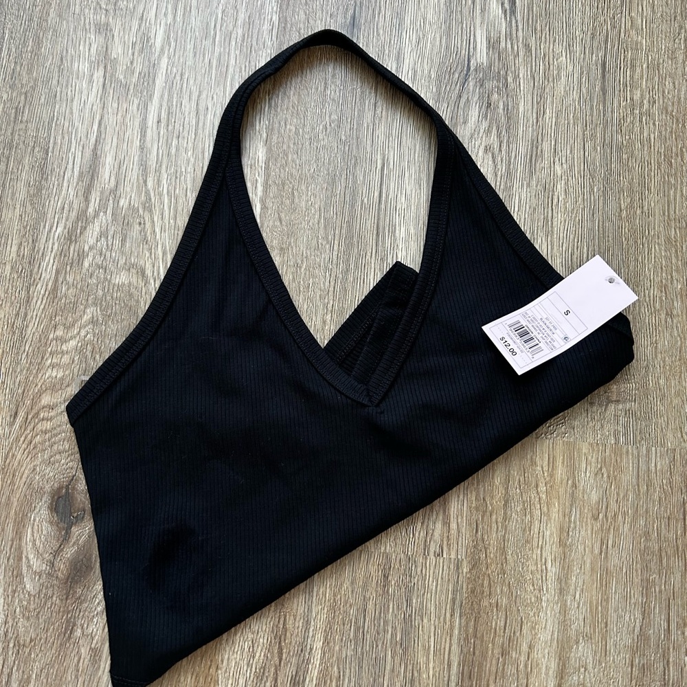 Black Ribbed Halter Crop Top